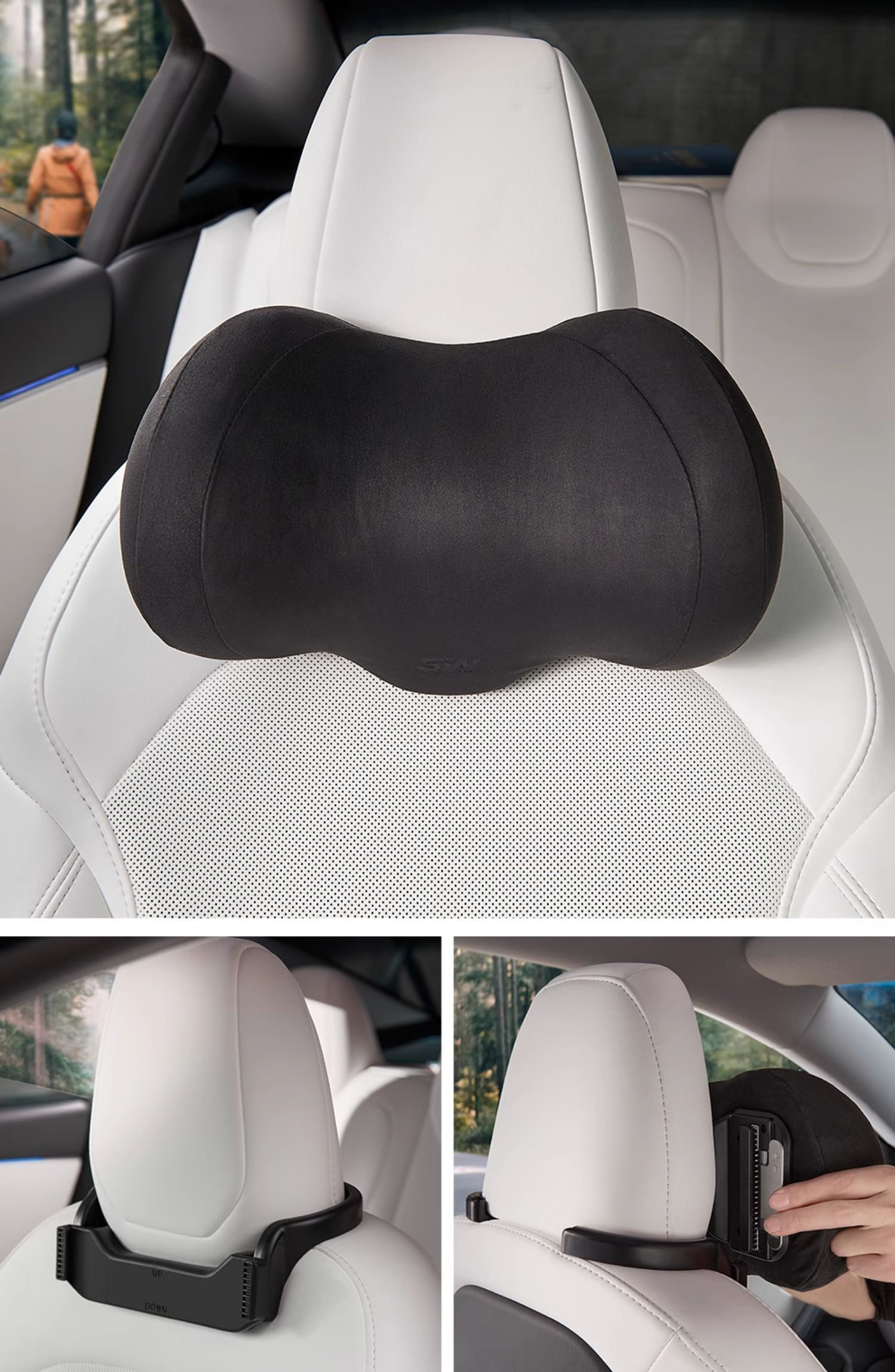 Suede Memory Foam Neck Pillow for Tesla Model 3/Y（All Model Years）| Height Adjustable | Removable Cover
