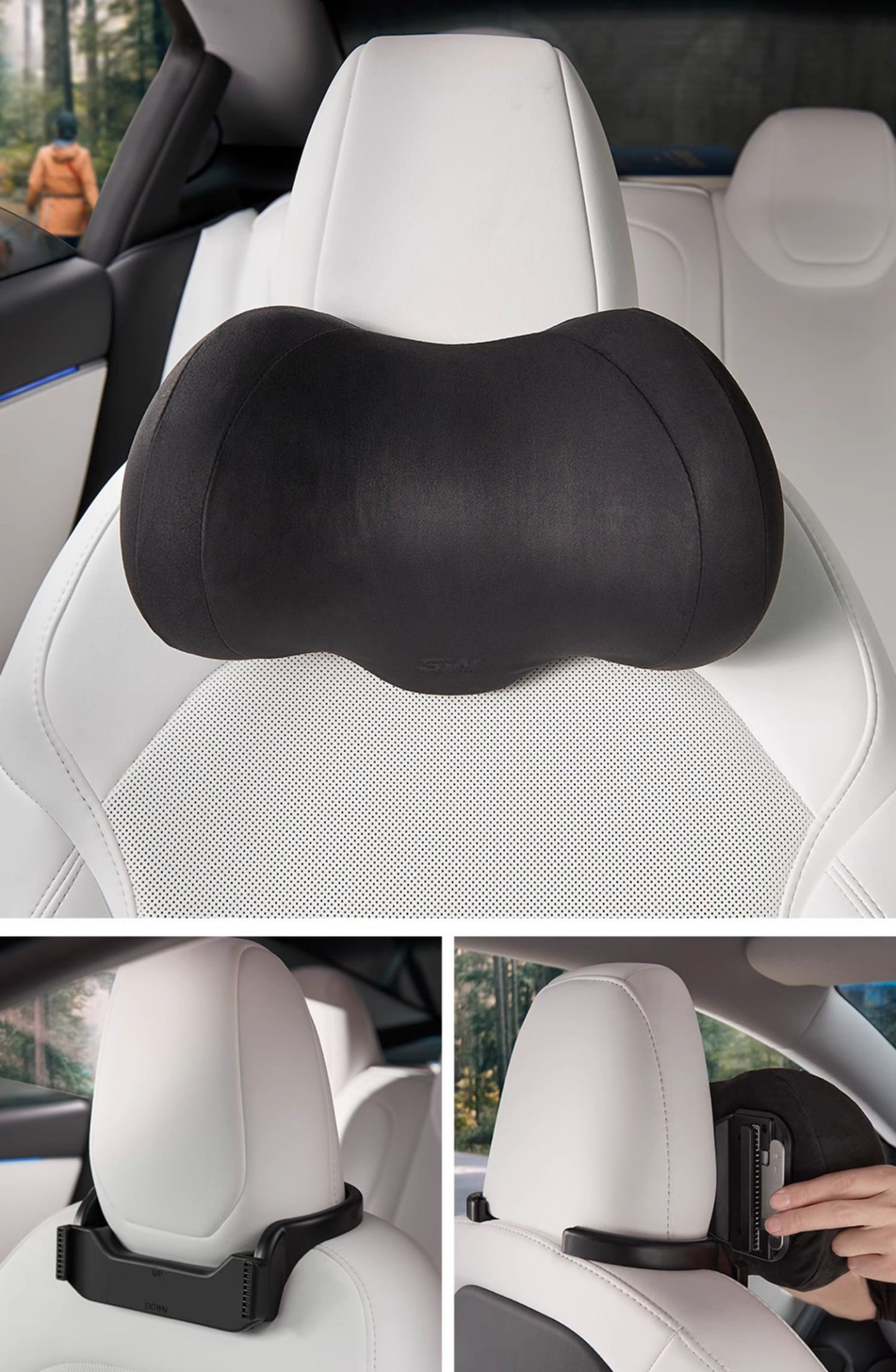 Suede Memory Foam Neck Pillow for Tesla Model 3/Y（All Model Years）| Height Adjustable | Removable Cover