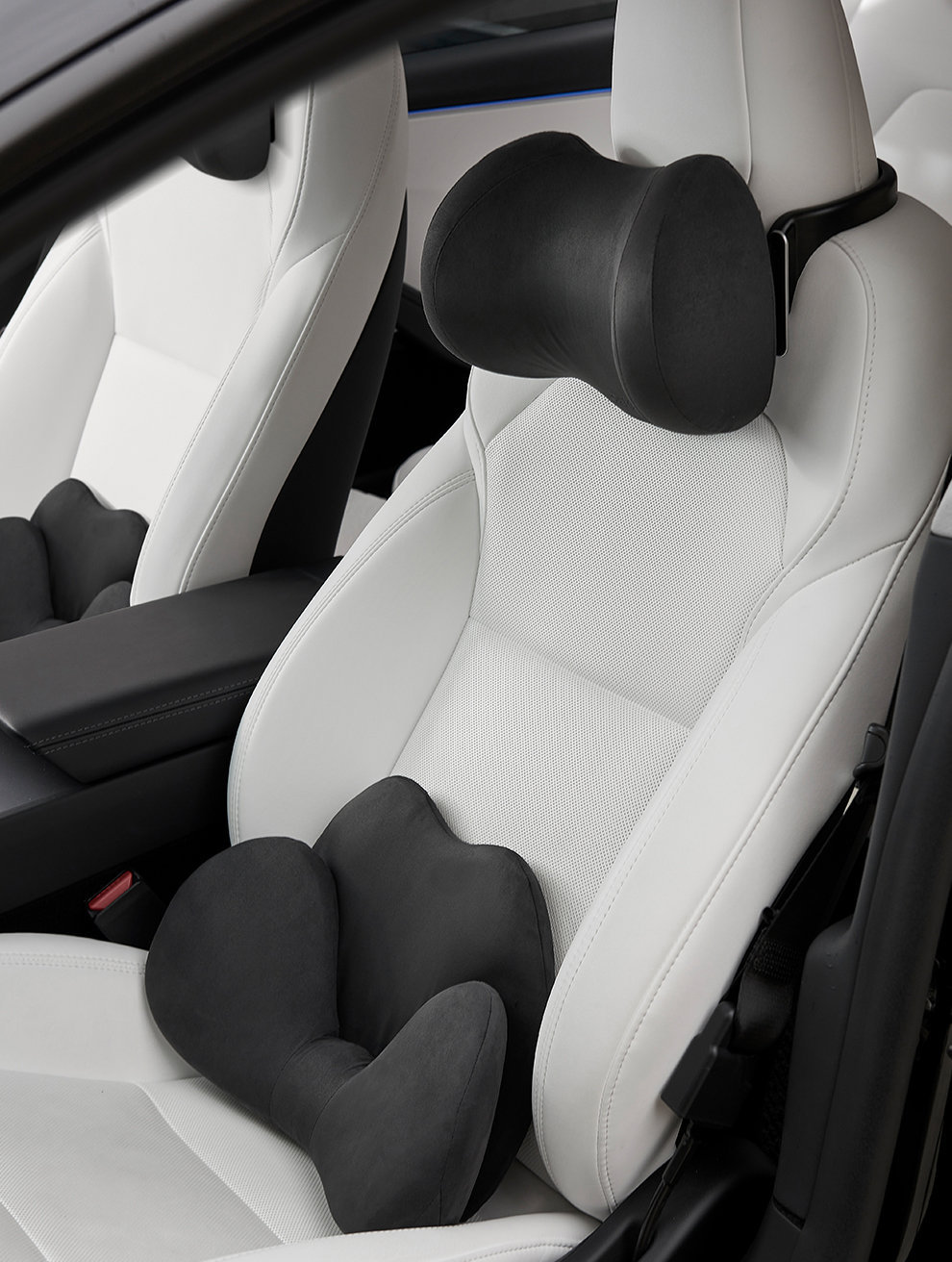 Suede Memory Foam Neck Pillow for Tesla Model 3/Y（All Model Years）| Height Adjustable | Removable Cover