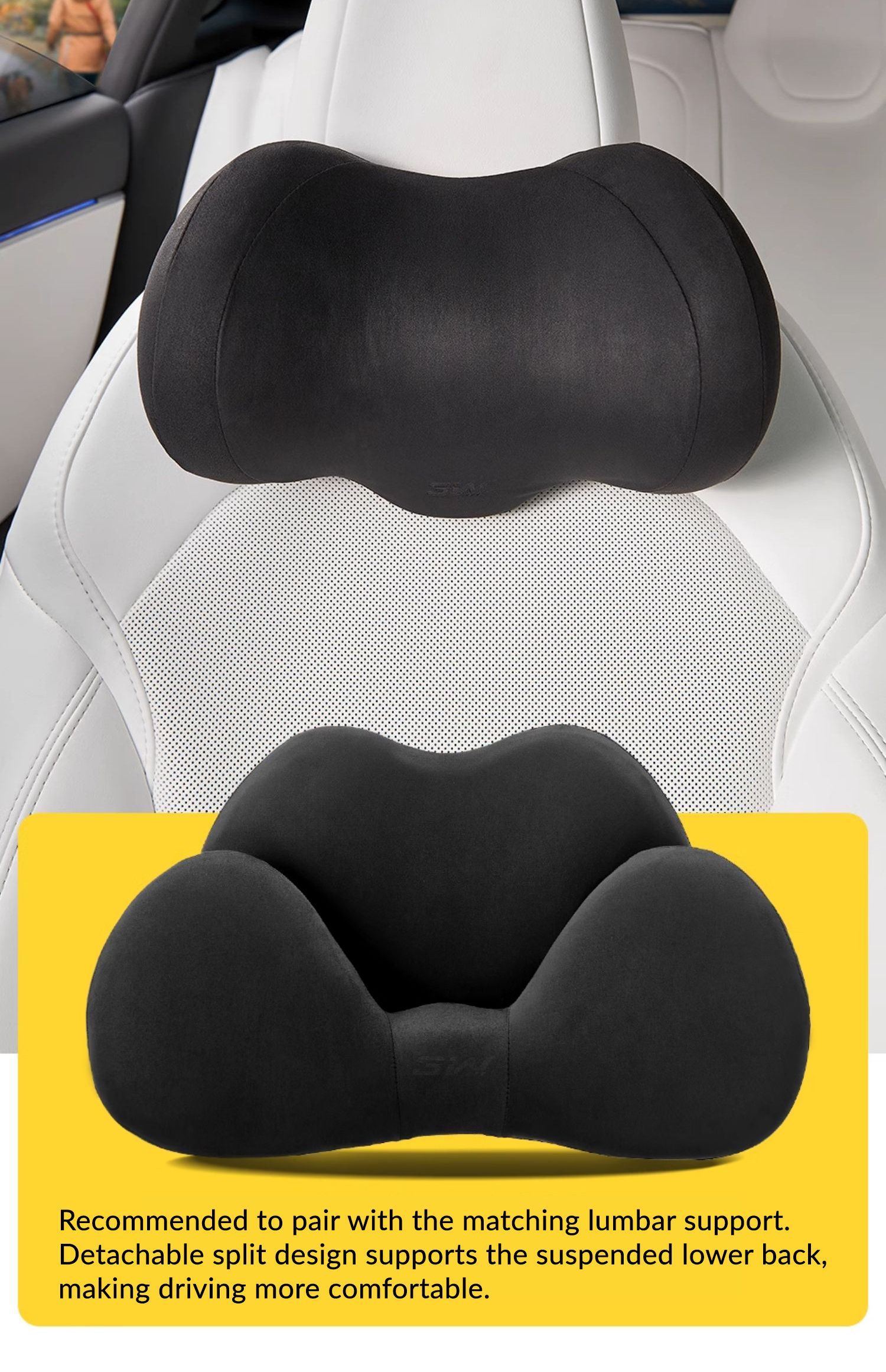 Suede Memory Foam Neck Pillow for Tesla Model 3/Y（All Model Years）| Height Adjustable | Removable Cover