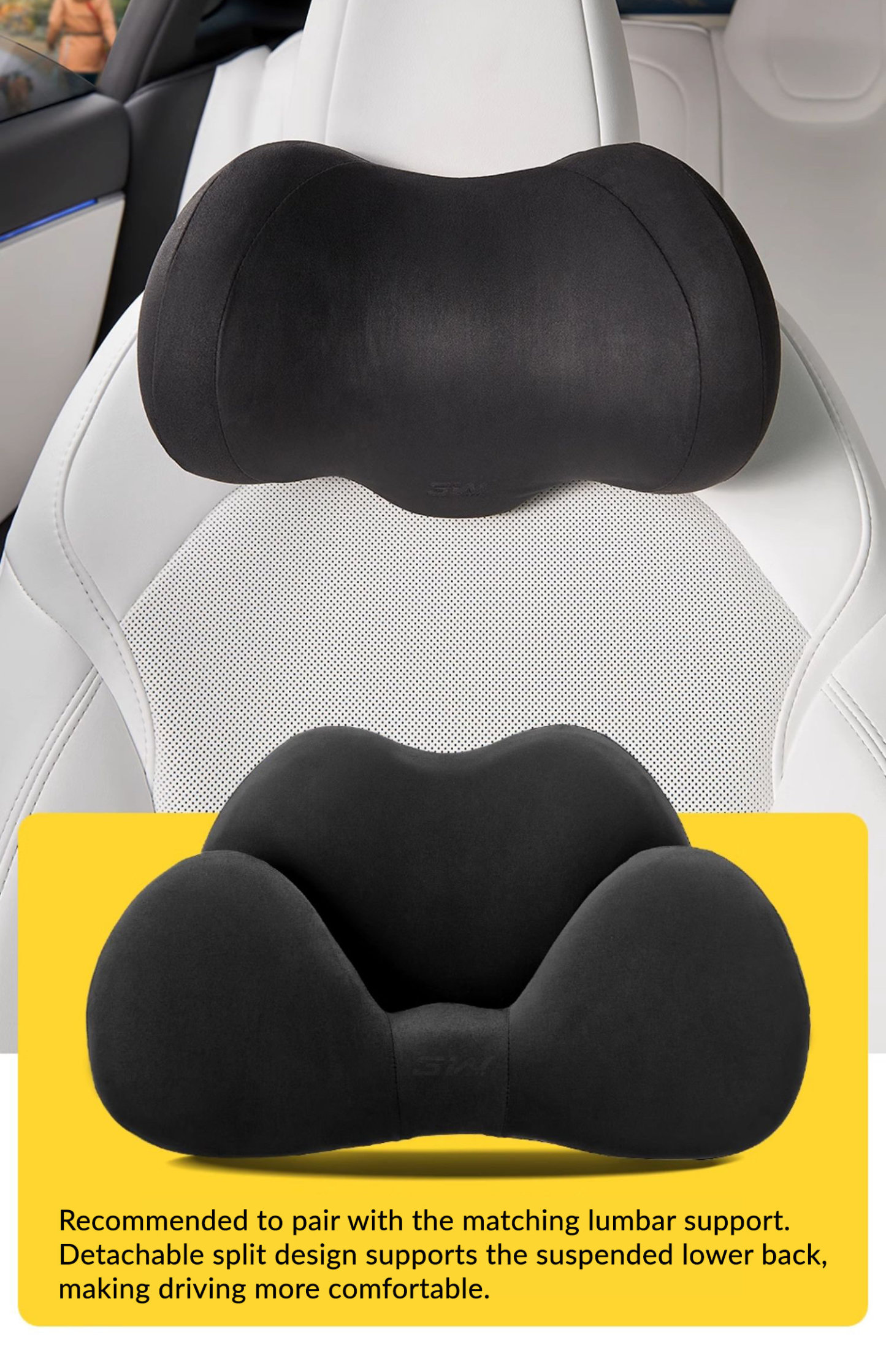 Suede Memory Foam Neck Pillow for Tesla Model 3/Y（All Model Years）| Height Adjustable | Removable Cover