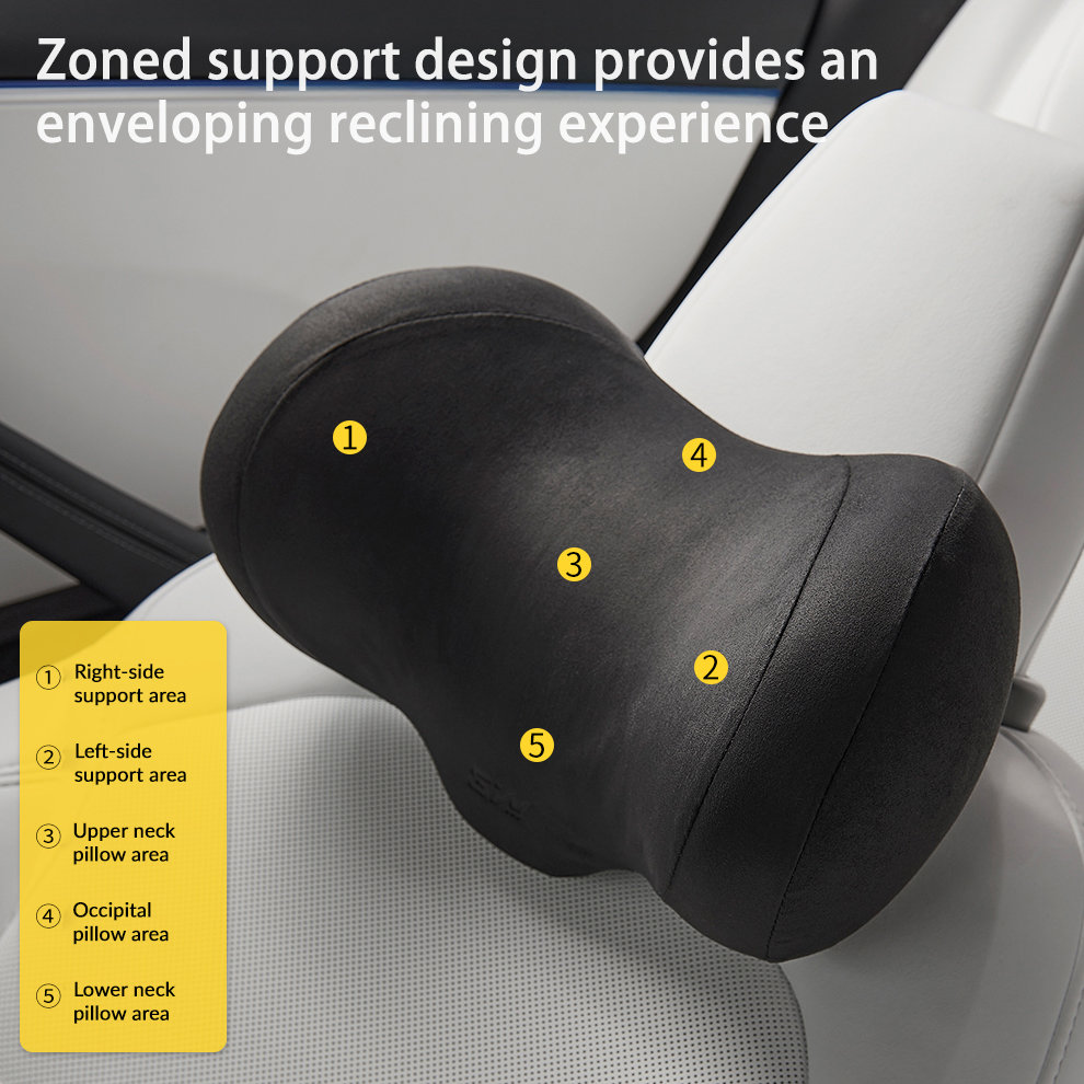 Suede Memory Foam Neck Pillow for Tesla Model 3/Y（All Model Years）| Height Adjustable | Removable Cover