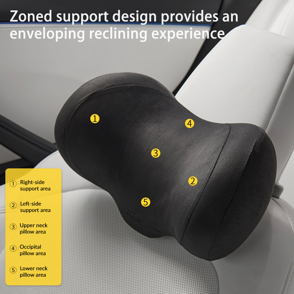 Suede Memory Foam Neck Pillow for Tesla Model 3/Y（All Model Years）| Height Adjustable | Removable Cover