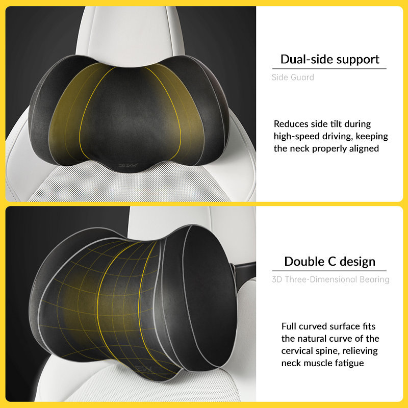 Suede Memory Foam Neck Pillow for Tesla Model 3/Y（All Model Years）| Height Adjustable | Removable Cover
