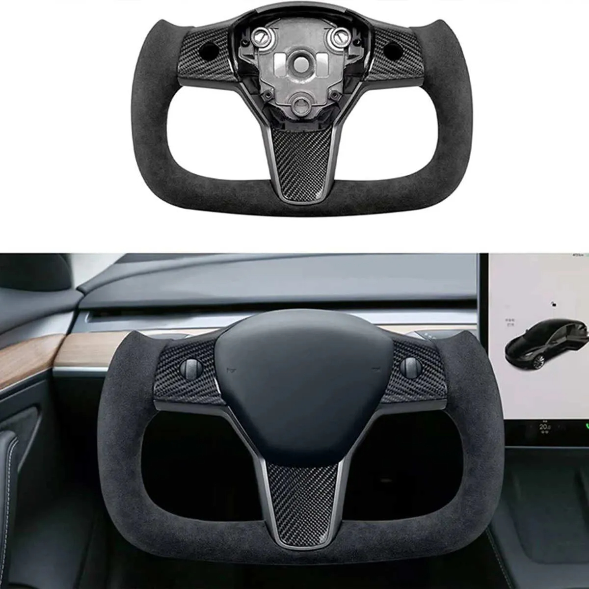 Alcantara Yoke Steering Wheel for Tesla Model 3 / Y (2017-2023)-TESGOD