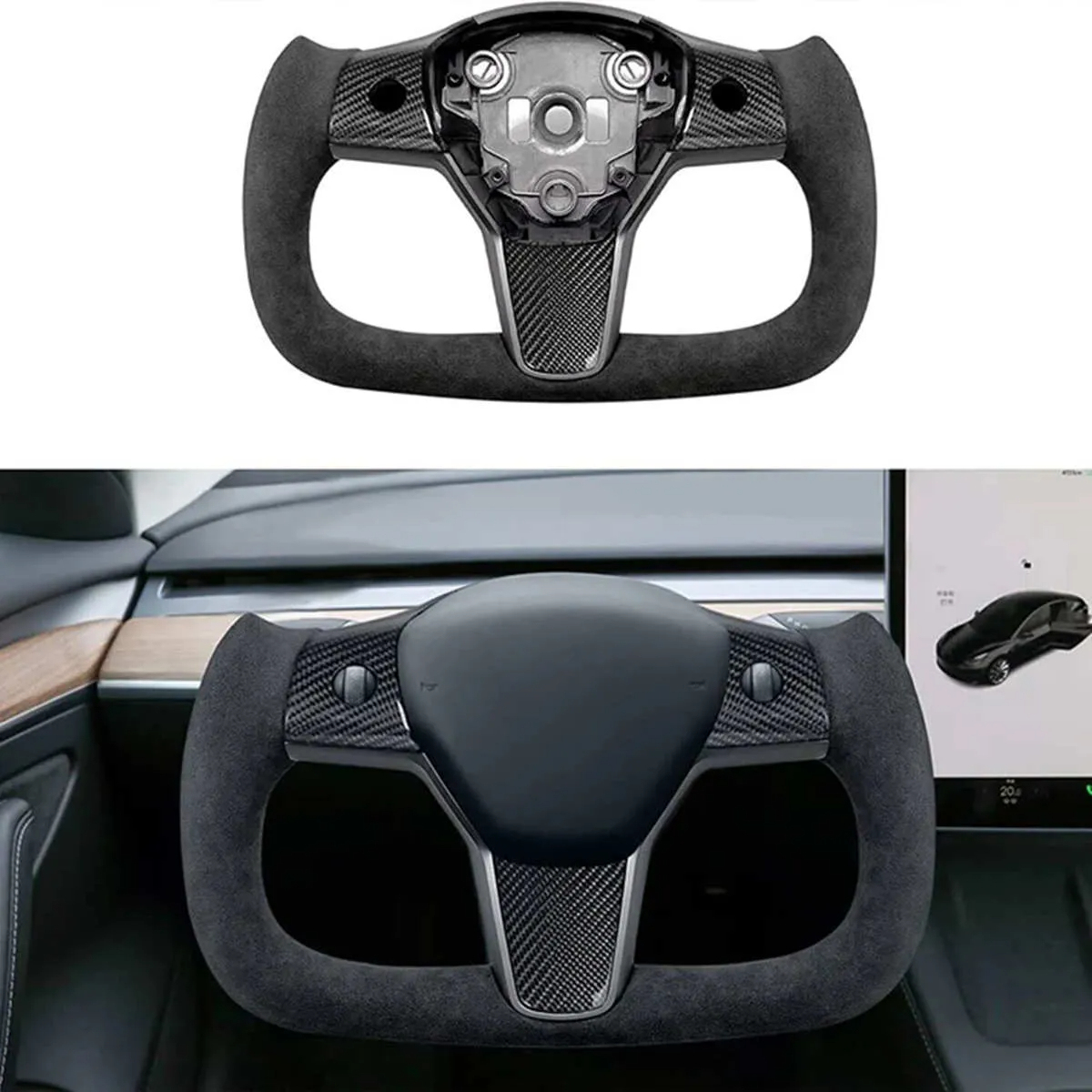 Alcantara Yoke Steering Wheel for Tesla Model 3 / Y (2017-2023)-TESGOD
