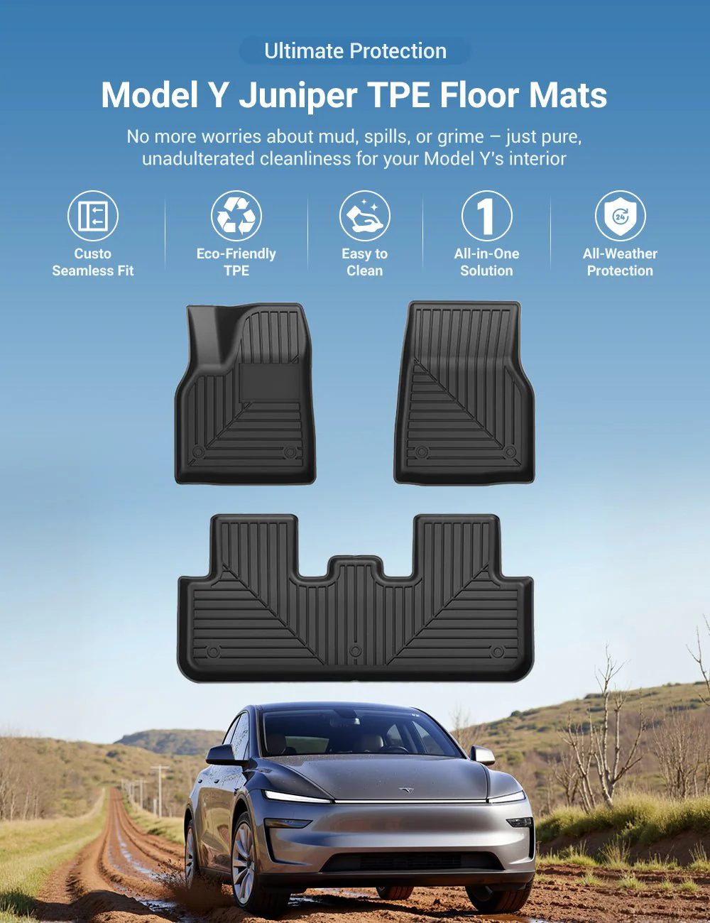 All Weather/Season TPE Floor Mats for Model Y Juniper 2025+