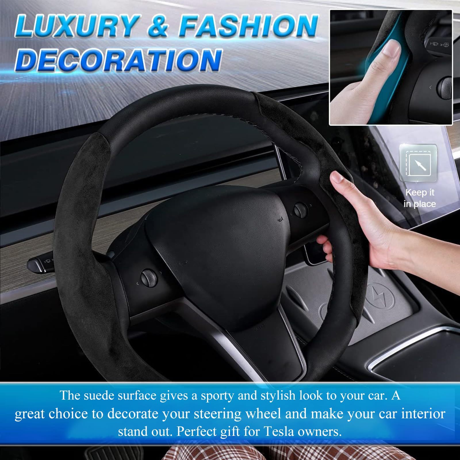 Steering Wheel Cover for Tesla Model 3/Y (2 Piece Kit)-TESGOD