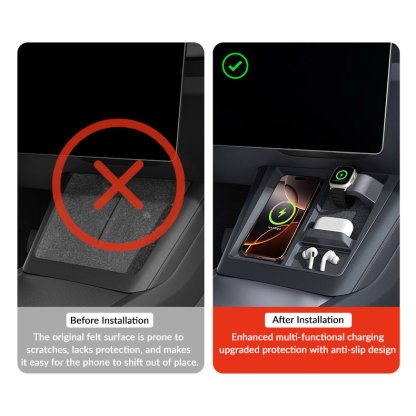 Center Console 3-in-1 Wireless Charging Anti-Slip Organizer for Model Y Juniper / Model 3 Highland