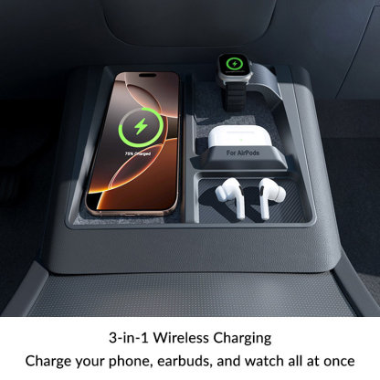 Center Console 3-in-1 Wireless Charging Anti-Slip Organizer for Model Y Juniper / Model 3 Highland