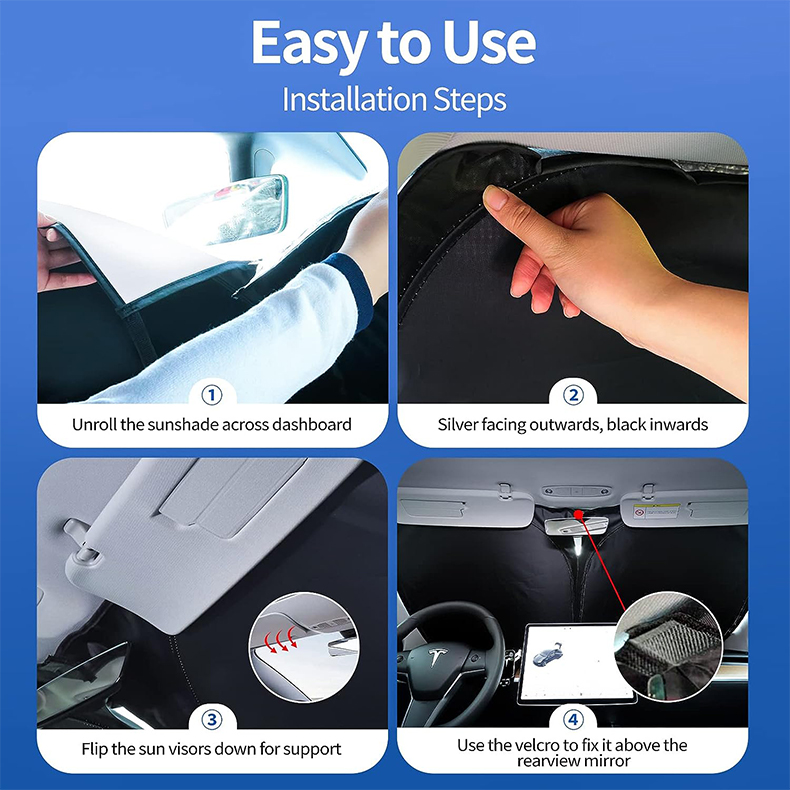 Windshield Sunshade for Tesla Model 3/Y – UV Protection,Foldable Storage-TESGOD