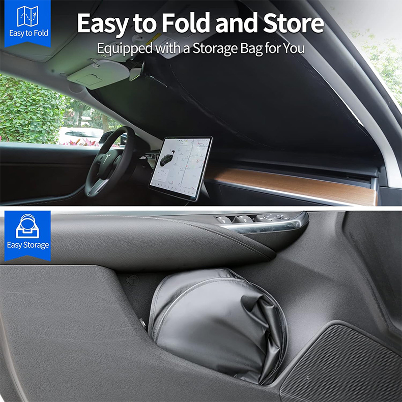 Windshield Sunshade for Tesla Model 3/Y – UV Protection,Foldable Storage-TESGOD