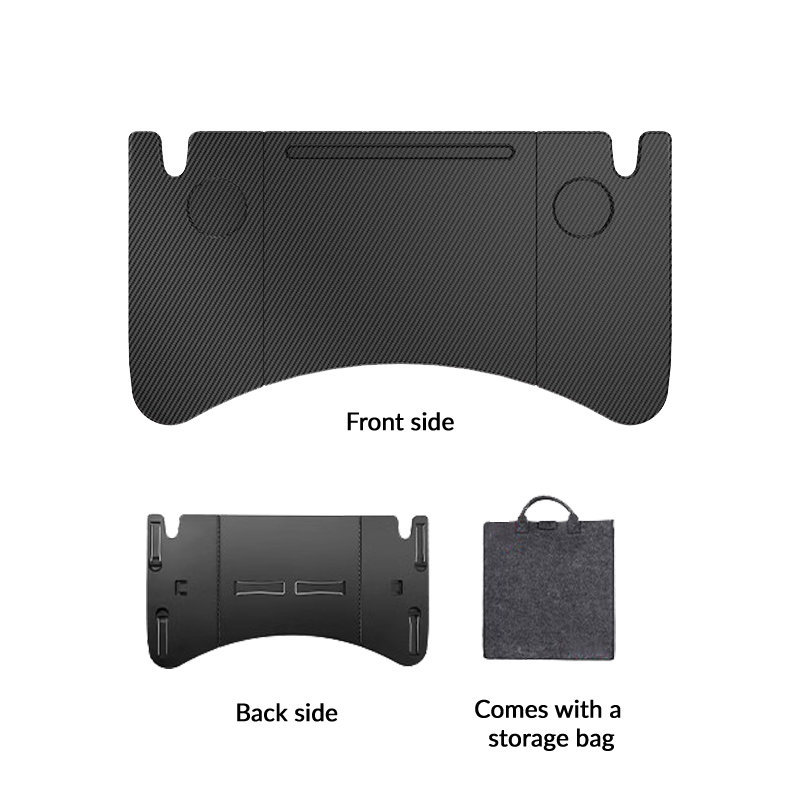 Foldable In-Car Laptop & Dining Table with Carbon Fiber Texture for Te