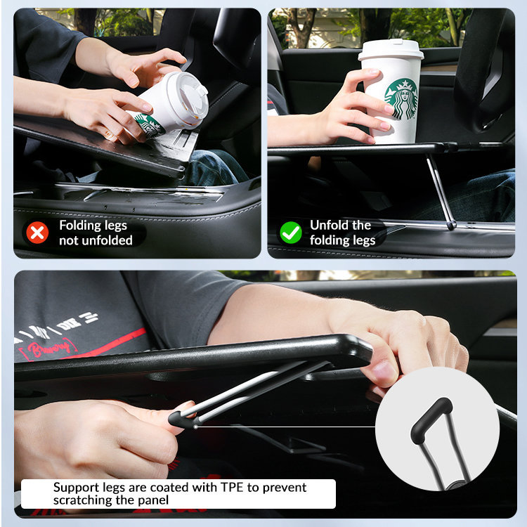 Foldable In-Car Laptop & Dining Table with Carbon Fiber Texture for Tesla Model 3 / Model Y (2021–2025+) 