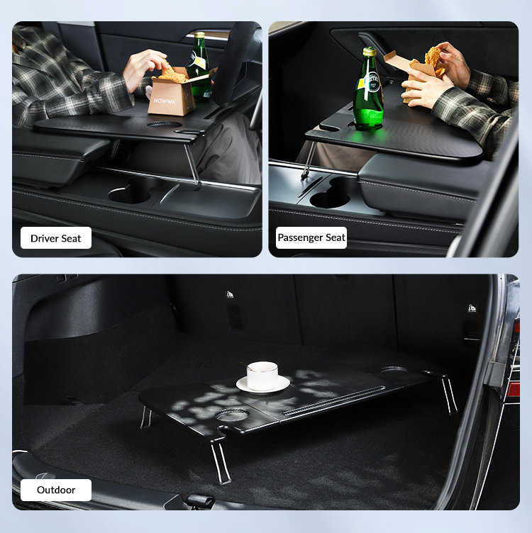 Foldable In-Car Laptop & Dining Table with Carbon Fiber Texture for Tesla Model 3 / Model Y (2021–2025+) 