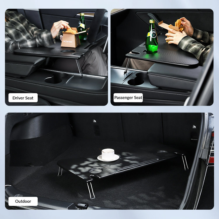 Foldable In-Car Laptop & Dining Table with Carbon Fiber Texture for Tesla Model 3 / Model Y (2021–2025+) 