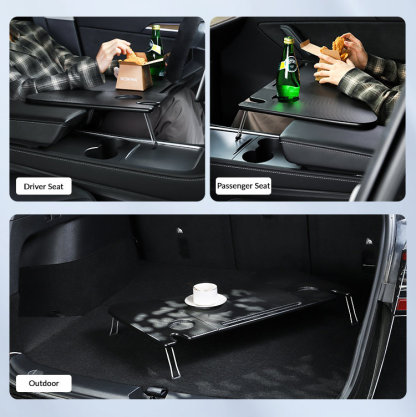 Foldable In-Car Laptop & Dining Table with Carbon Fiber Texture for Tesla Model 3 / Model Y (2021–2025+) 