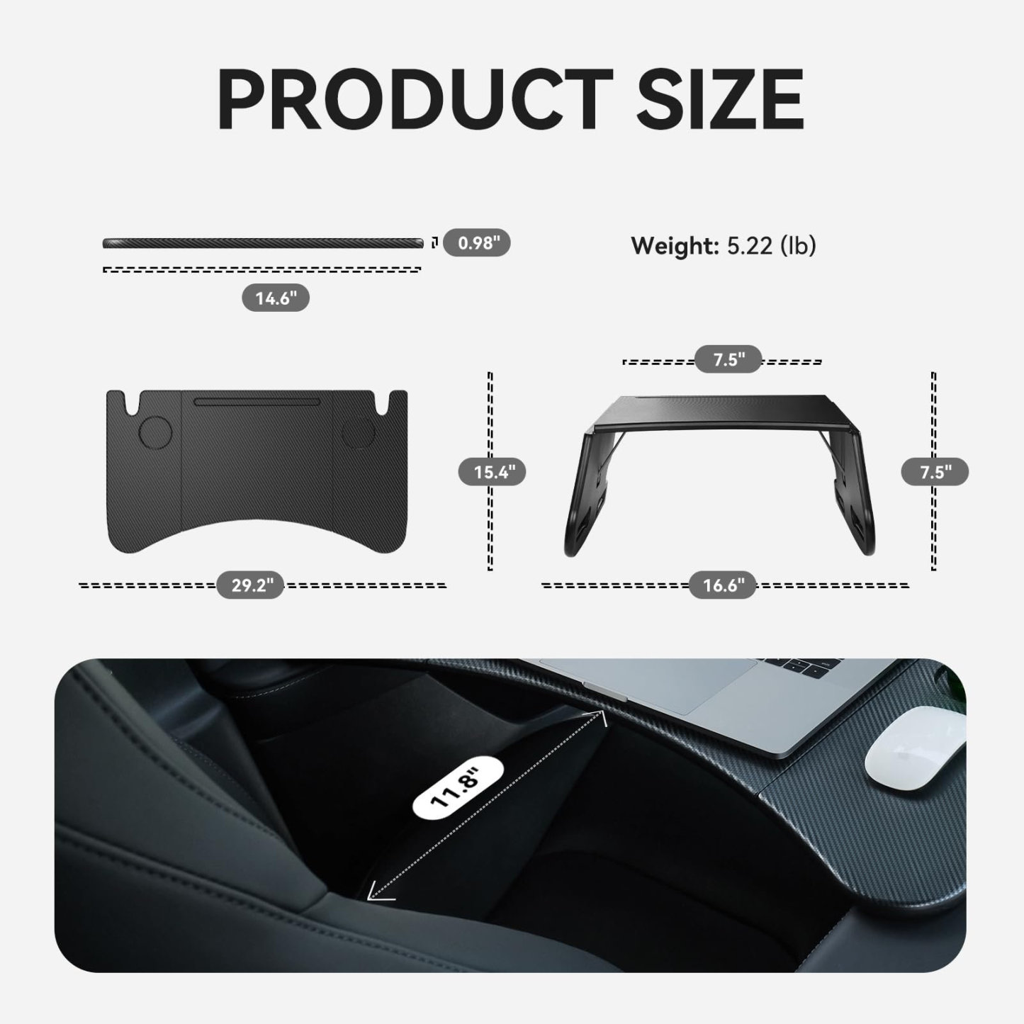 Foldable In-Car Laptop & Dining Table with Carbon Fiber Texture for Tesla Model 3 / Model Y (2021–2025+) 