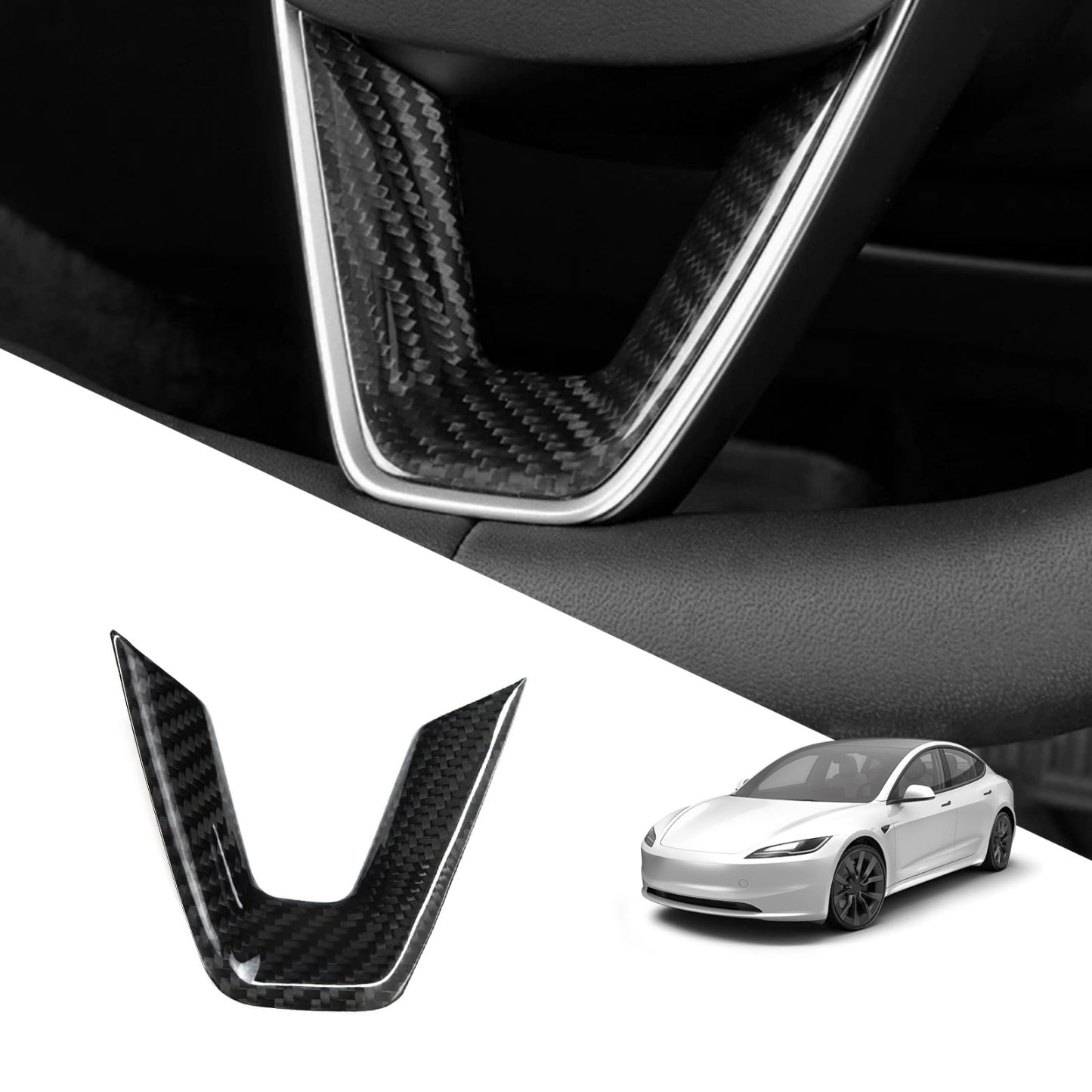 Real Carbon Fiber Steering Wheel Cover for Model 3 Highland 2024+-TESGOD