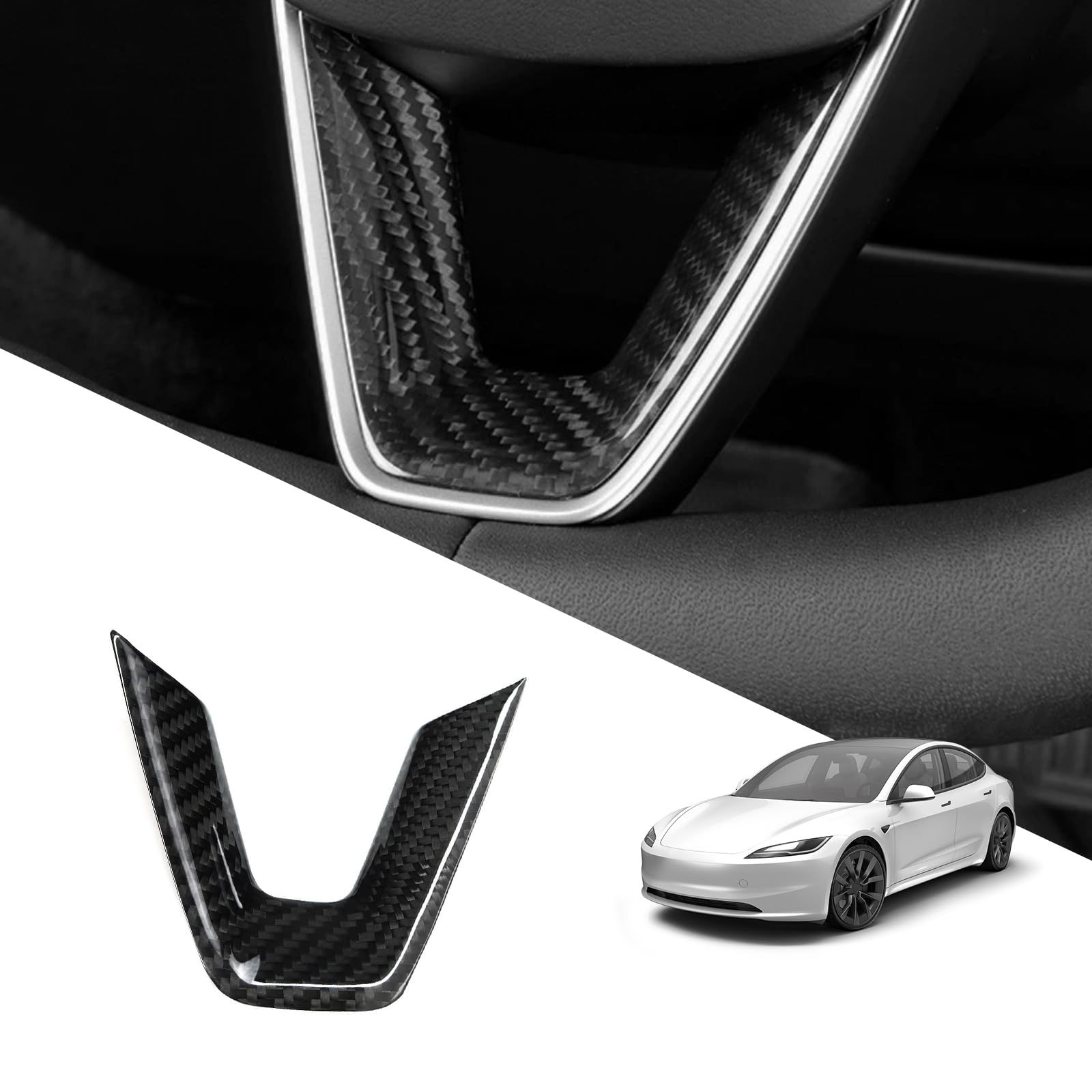 Real Carbon Fiber Steering Wheel Cover for Model 3 Highland 2024+-TESGOD