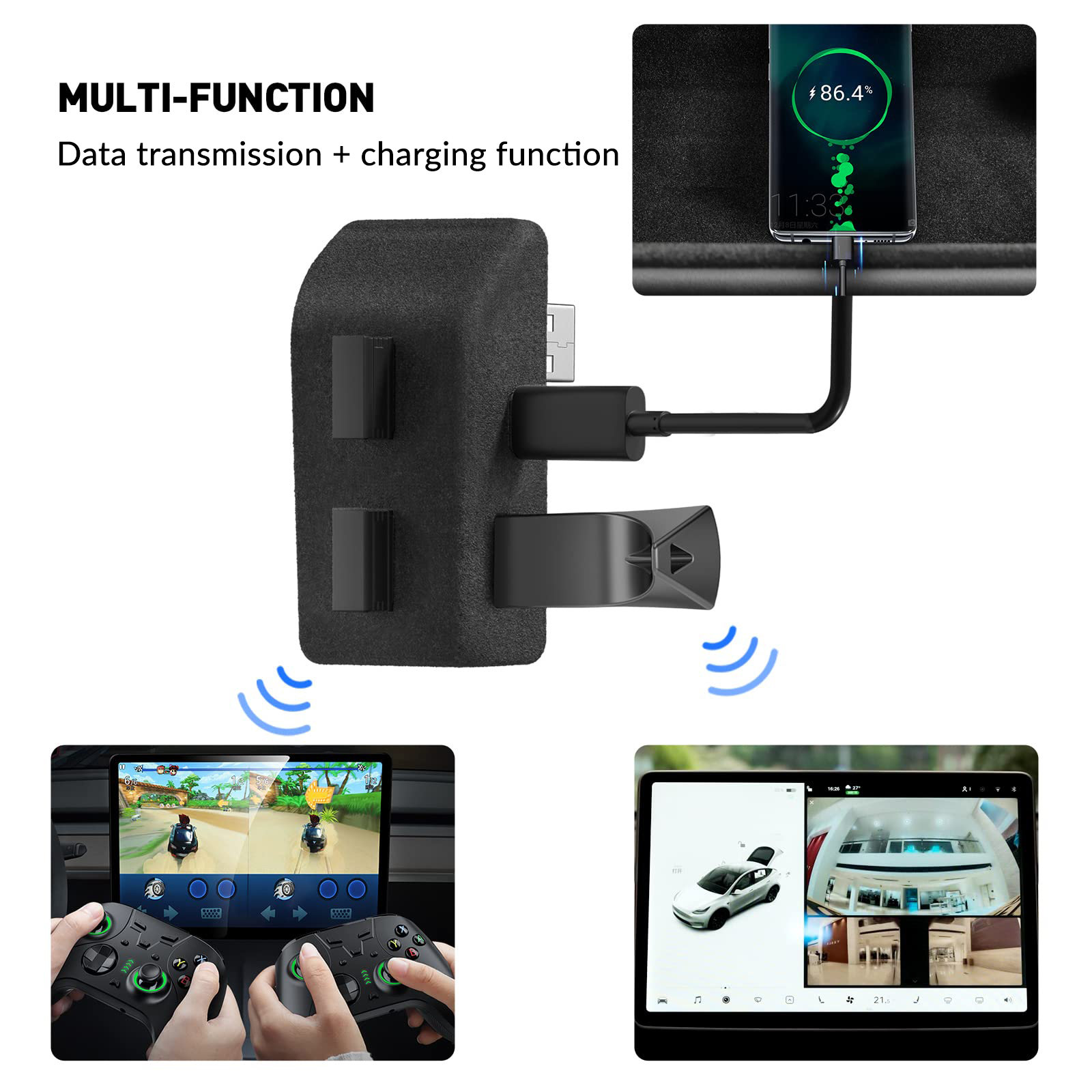 Glovebox USB Hub for Tesla Model Y / Model 3 Highland（2023.10+） – Multi-Port ABS Flocking Dock