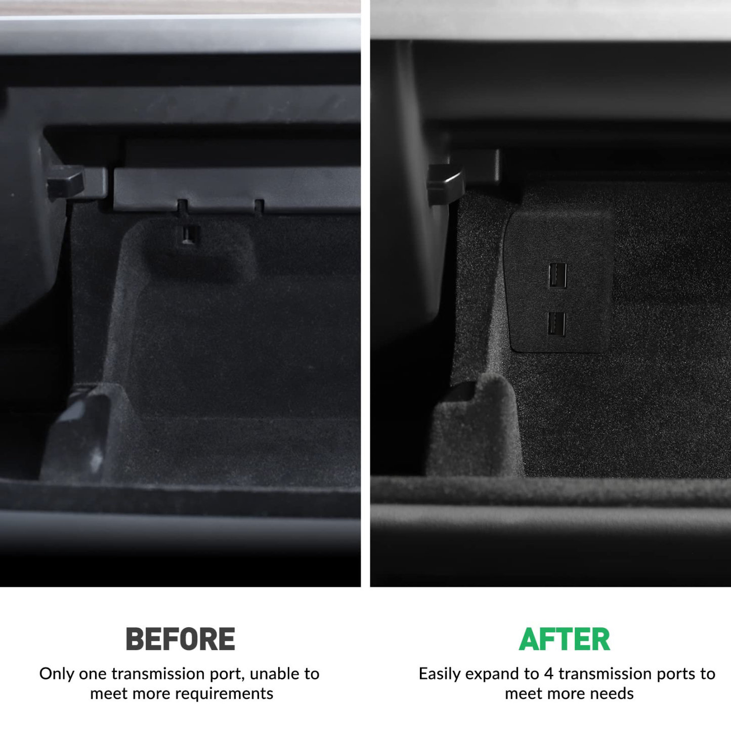 Glovebox USB Hub for Tesla Model Y / Model 3 Highland（2023.10+） – Multi-Port ABS Flocking Dock