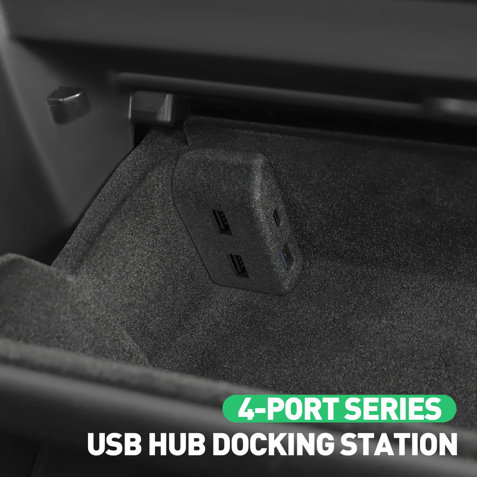 Glovebox USB Hub for Tesla Model Y / Model 3 Highland（2023.10+） – Multi-Port ABS Flocking Dock