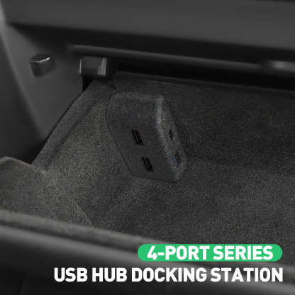 Glovebox USB Hub for Tesla Model Y / Model 3 Highland（2023.10+） – Multi-Port ABS Flocking Dock
