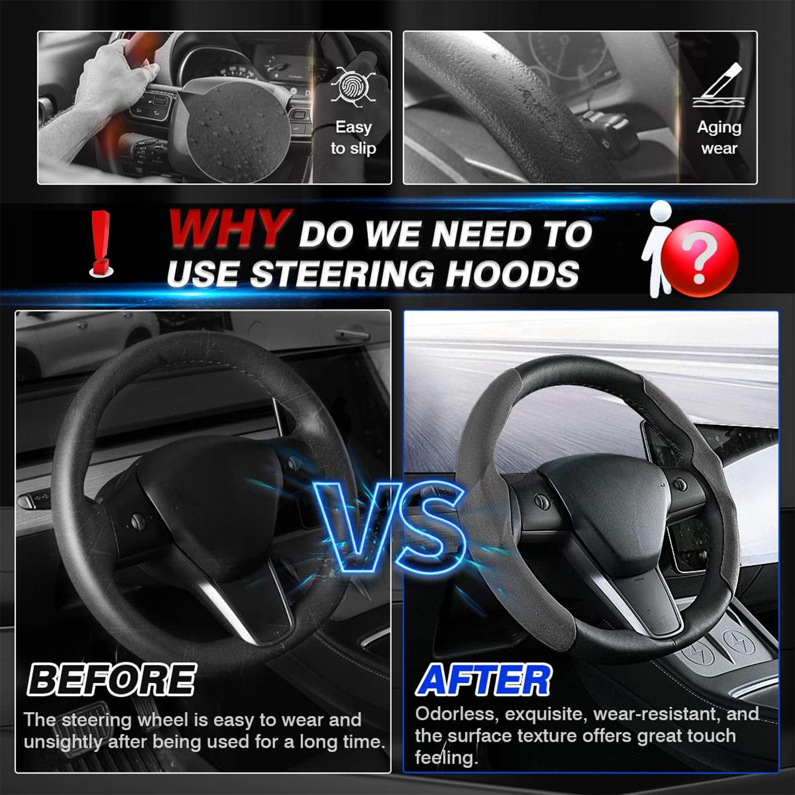 Steering Wheel Cover for Tesla Model 3/Y (2 Piece Kit)-TESGOD