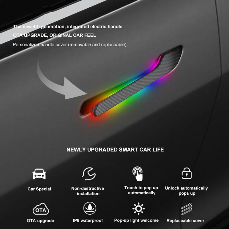 Tesla Model 3 Highland Auto Present Door Handle with LED (4PCS)-TESGOD