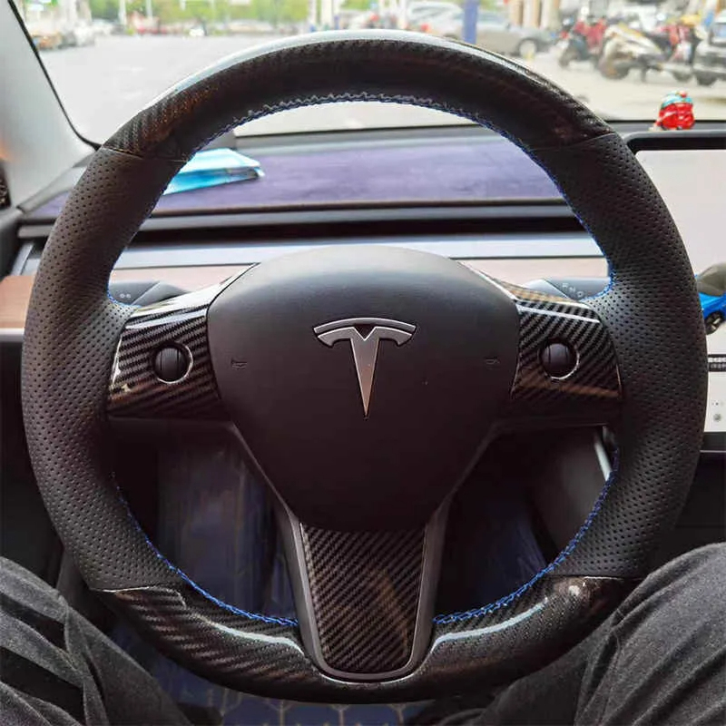 Leather Steering Wheel Cover for Tesla Model 3/Y-TESGOD