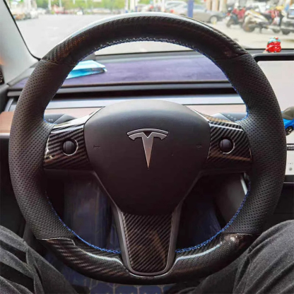 Leather Steering Wheel Cover for Tesla Model 3/Y-TESGOD
