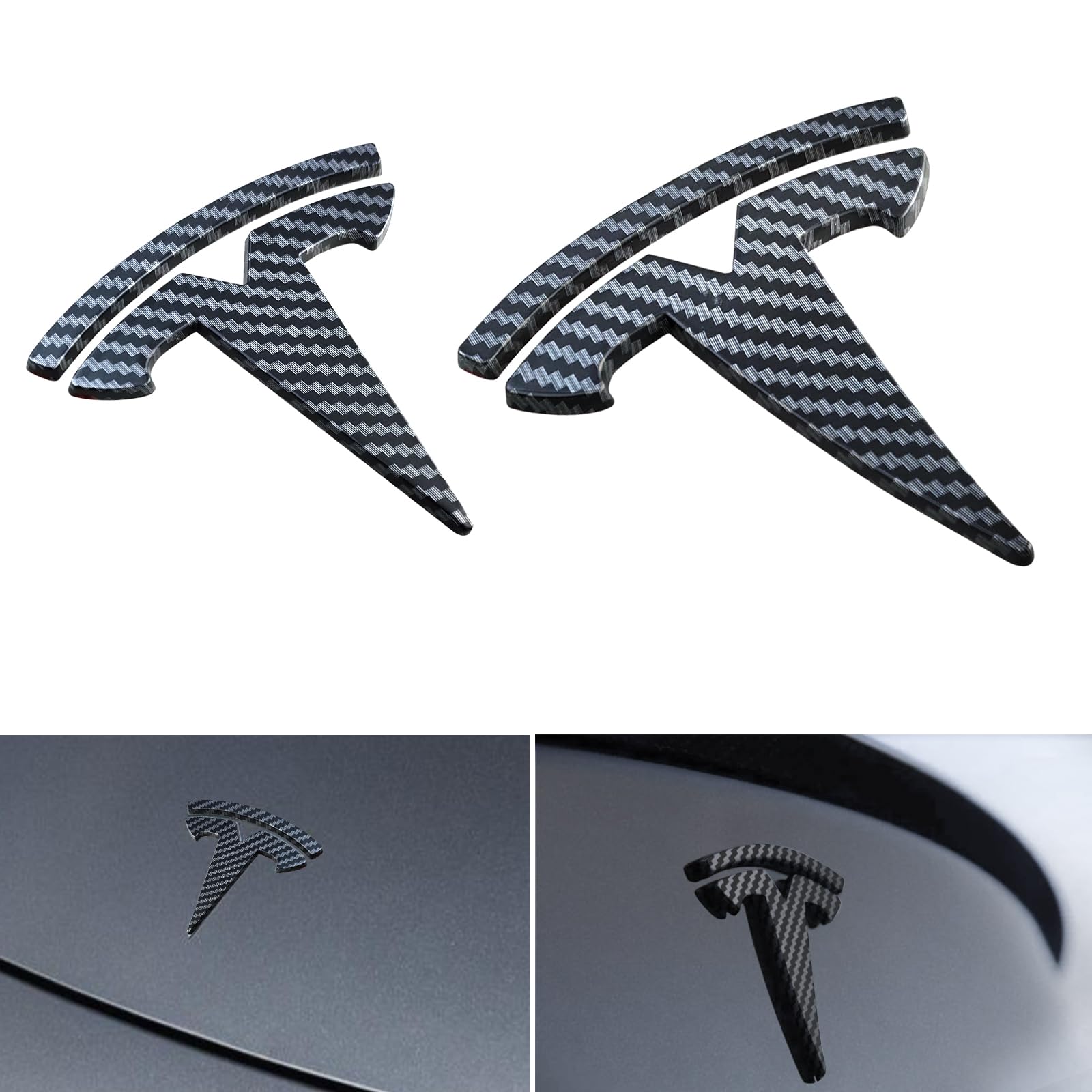 Glossy Carbon Fiber Emblem Cover Sticker for Tesla Model 3 (2017-2024) / Y (2020-2025) 3-Piece Kit-TESGOD