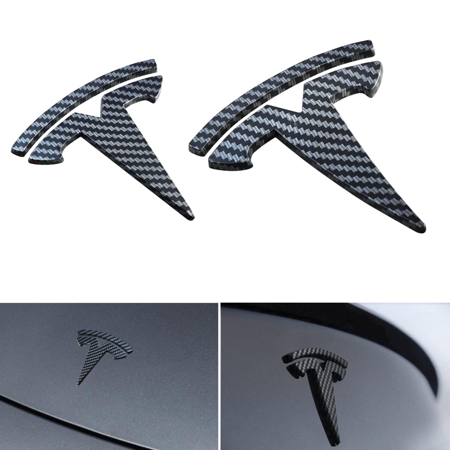 Glossy Carbon Fiber Emblem Cover Sticker for Tesla Model 3 (2017-2024) / Y (2020-2025) 3-Piece Kit-TESGOD