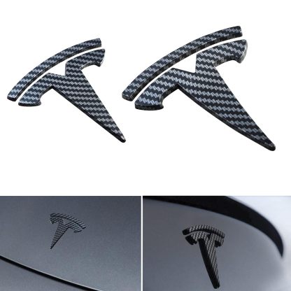 Glossy Carbon Fiber Emblem Cover Sticker for Tesla Model 3 (2017-2024) / Y (2020-2025) 3-Piece Kit-TESGOD