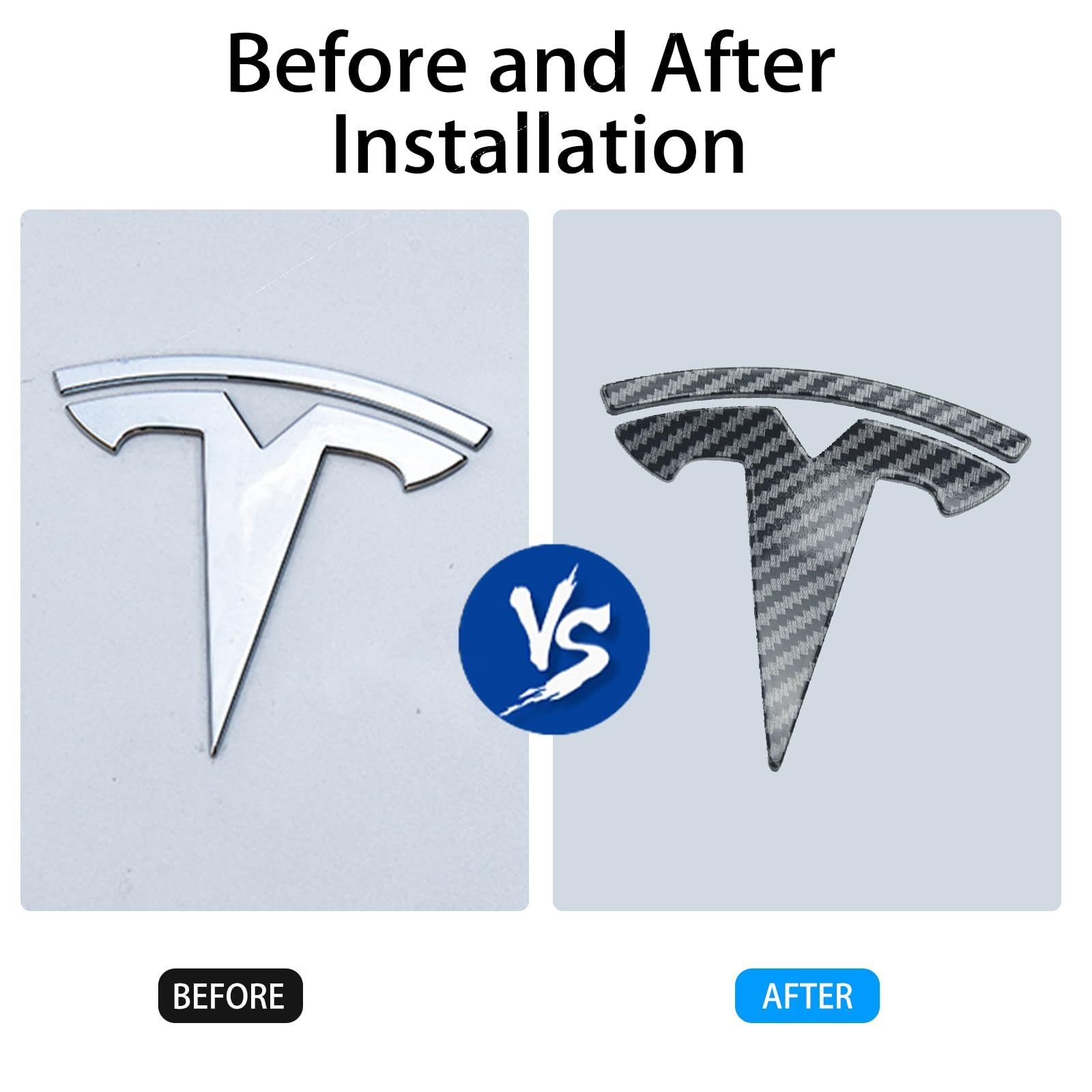 Glossy Carbon Fiber Emblem Cover Sticker for Tesla Model 3 (2017-2024) / Y (2020-2025) 3-Piece Kit-TESGOD