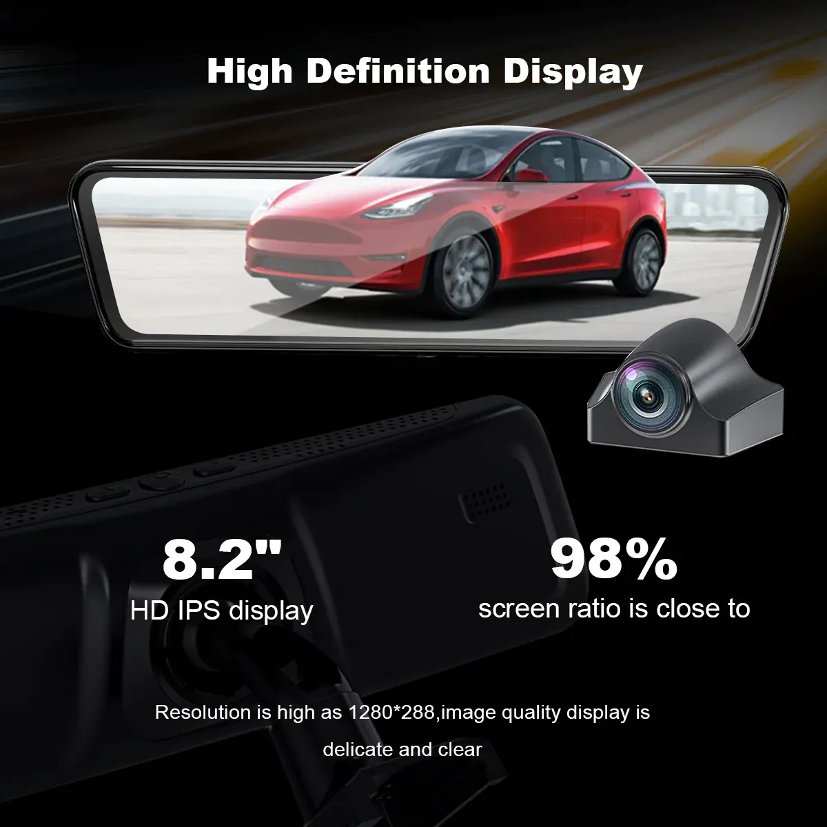 Model 3/Y 8.2” Live Streaming Rear View Mirror with Chassis Camera-TESGOD