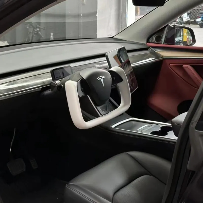 Model 3（2017-2023.10）/ Y（2020-2023） Yoke Steering Wheel - White Nappa Leather-TESGOD