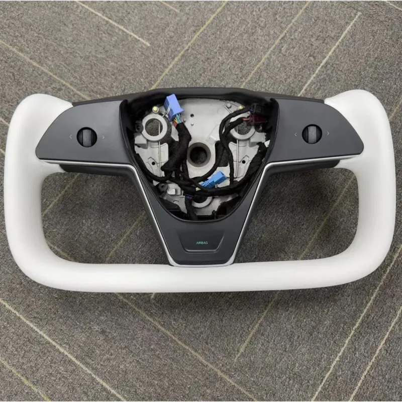 Model 3（2017-2023.10）/ Y（2020-2023） Yoke Steering Wheel - White Nappa Leather-TESGOD