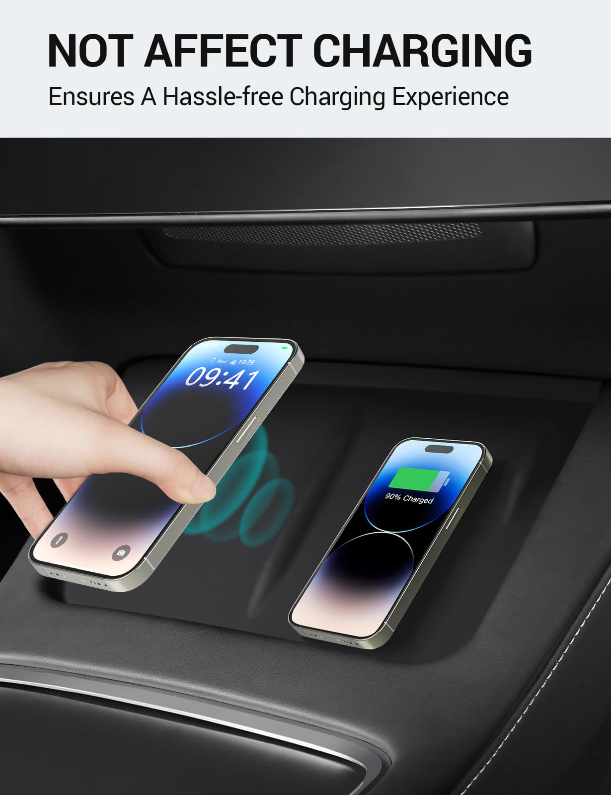 Silicone Center Console Pad For Tesla Model 3 & Y 2021-2024 - Anti-Slip Wireless Charging Mat