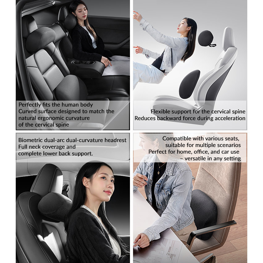 Neck and Lumbar Support Pillow for Tesla Model 3/Y/X/S  | Premium Suede Memory Foam Headrest