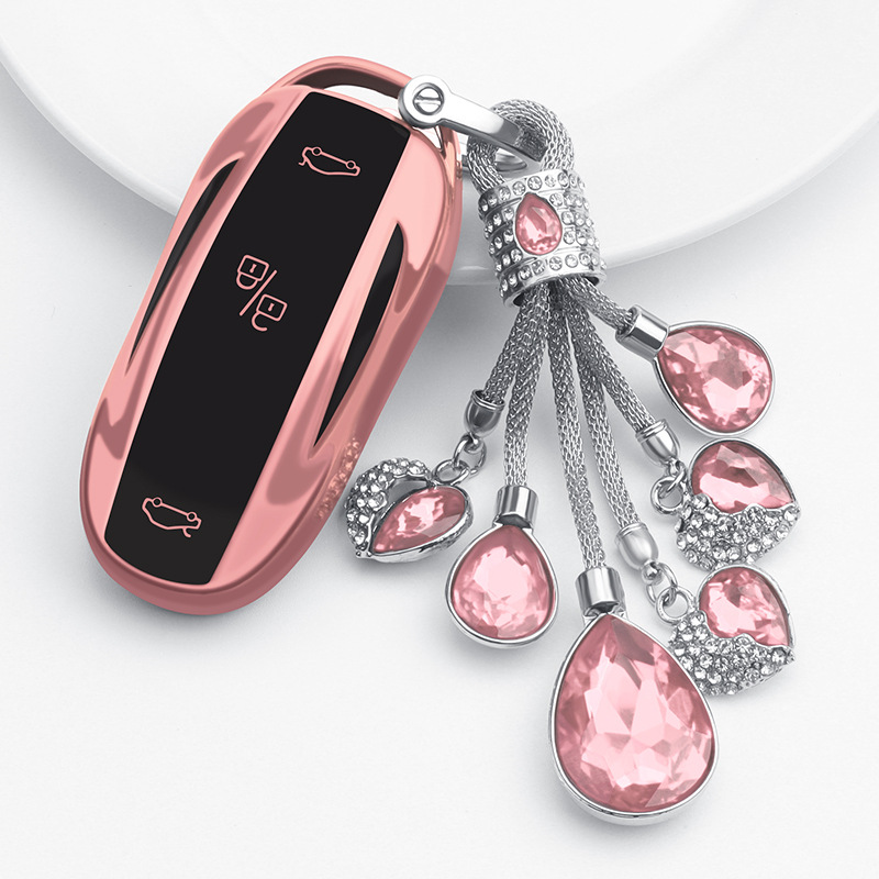 TPU Key Fob Cover for Tesla Model S/3/X/Y – 360° Protection with Zinc Alloy Keychain-TESGOD