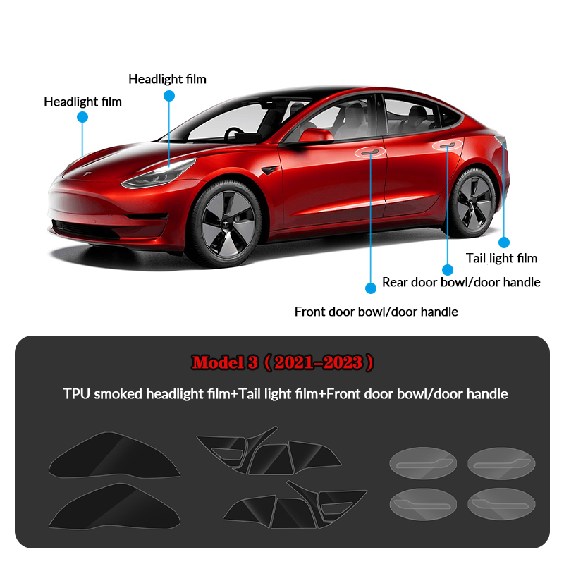Compatible with Tesla Model 3 (2021-2023) Headlights and Taillight Protection Film-TESGOD