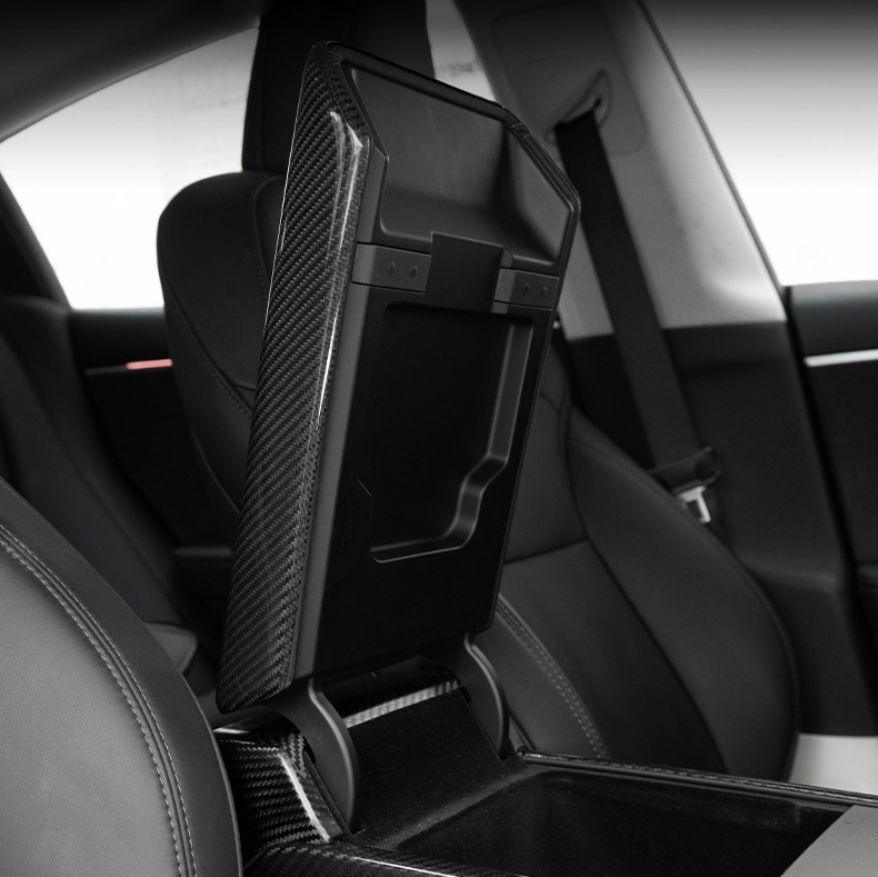 Real Carbon Fiber Center Console Armrest Cover for Tesla Model 3（2018-2024+）/ Model Y（2020-2024）-TESGOD