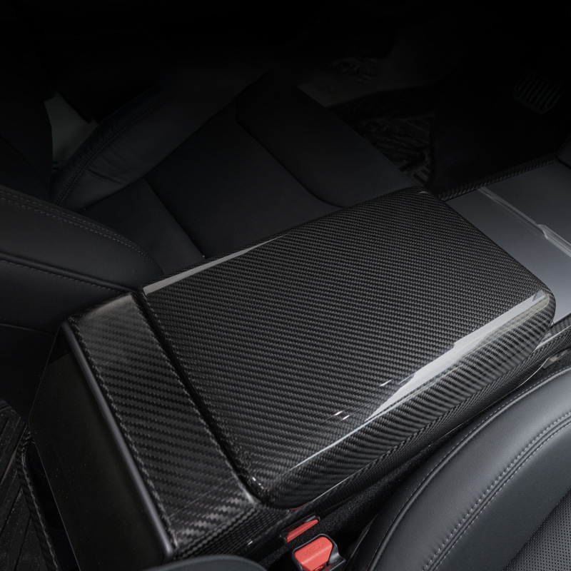 Real Carbon Fiber Center Console Armrest Cover for Tesla Model 3（2018-2024+）/ Model Y（2020-2024）-TESGOD