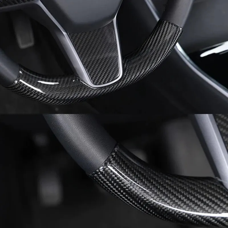 Real Carbon Fiber Steering Wheel Cover for Tesla Model Y/3 Highland-TESGOD