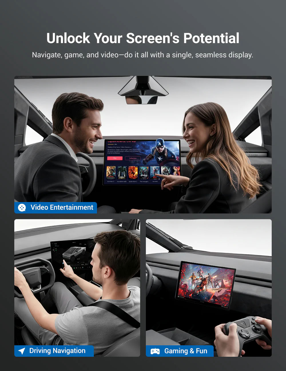 Rotatable Center Console Screen Mount for Tesla Cybertruck