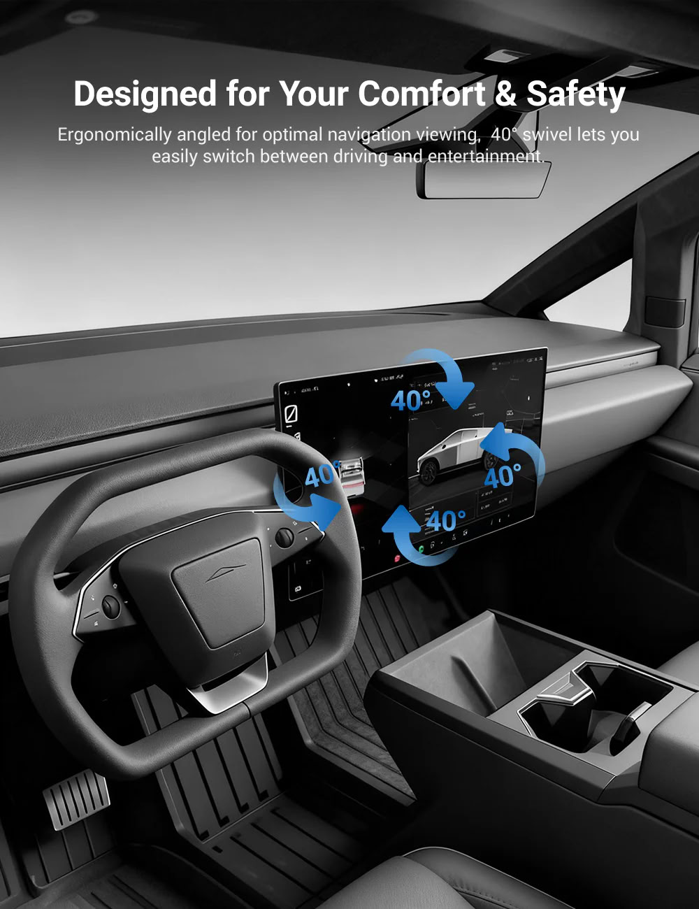 Rotatable Center Console Screen Mount for Tesla Cybertruck