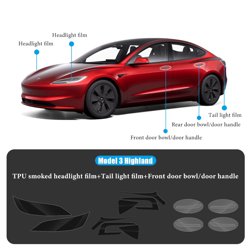 TPU HD Front and Rear Light Protective Film for Tesla Model 3 Highland 2024+-TESGOD