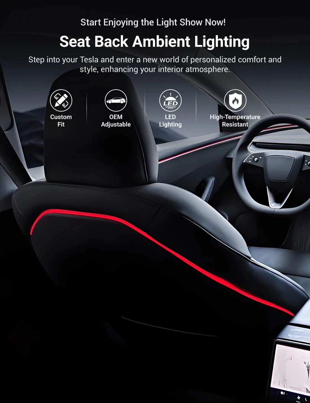 Seat Back Ambient Lighting for Tesla Model 3 Highland 2024+ / New Model Y 2025+  (Set of 2)-TESGOD